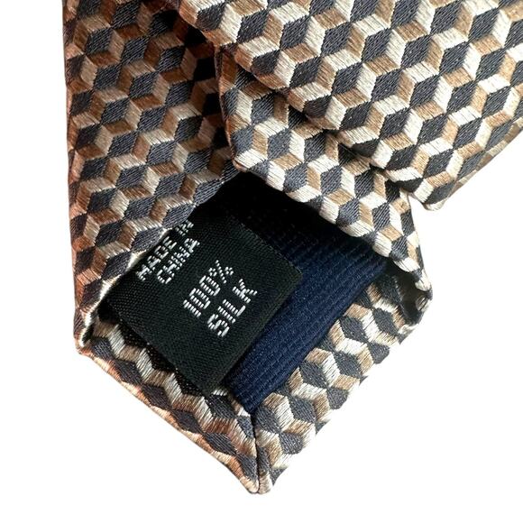 Michael Kors Mens Neck Tie 100% Silk Black Tan - Picture 7 of 8